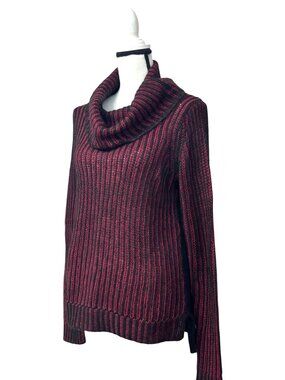 DKNY Jeans Striped Cowl-Neck Mixed Knit Tank Sweater, Syrah, M